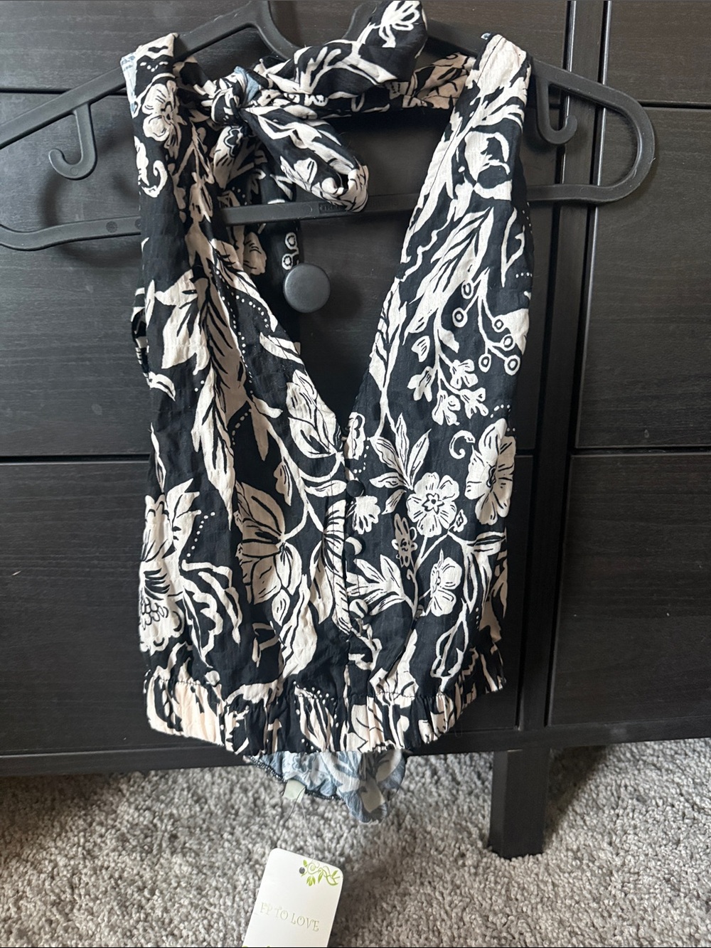 Black & Cream Floral Halter Top